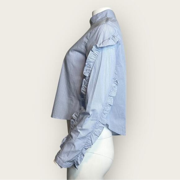NWOT | Avec Les Filles | High Neck Ruffle Sleeve Blouse | Blue | Small - Picture 5 of 16